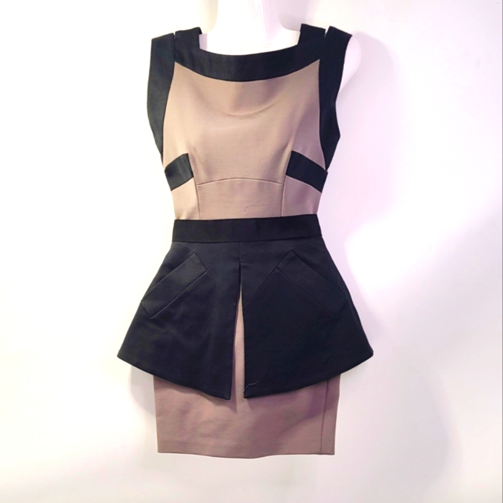 Victoria Beckham Black and Tan Mini Dress